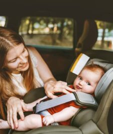A rear-facing child seat configuration should be used for about the first 12 months of your child's life.