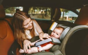 A rear-facing child seat configuration should be used for about the first 12 months of your child's life.